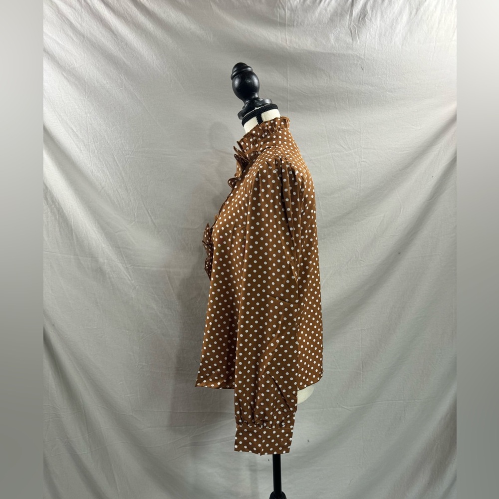 Polka Dot Ruffle Trim Blouse Brown - Picture 9 of 9